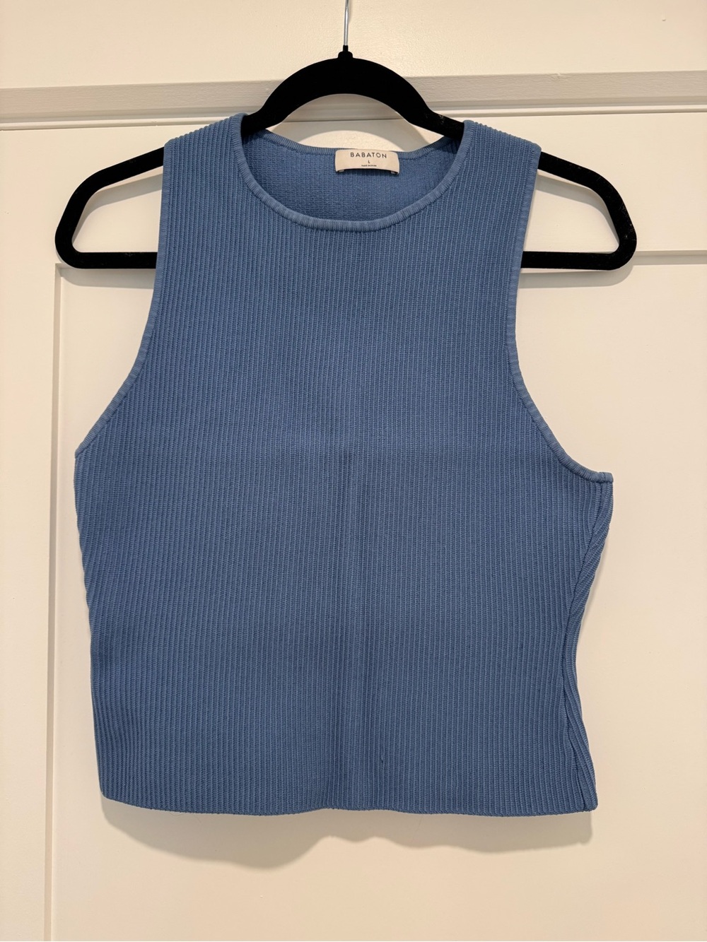 Babaton Dusty Blue sculpt knot racerback tank